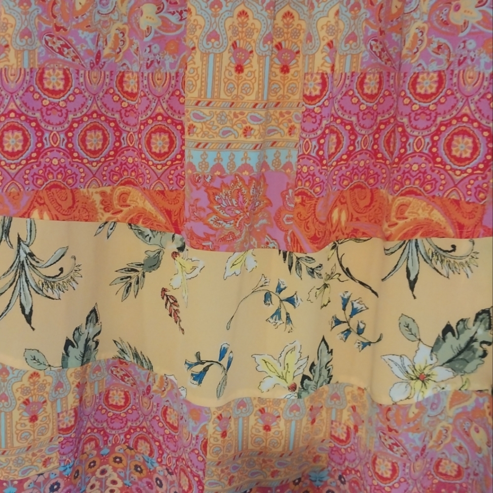 Soft Surroundings Pink and Yellow Patchwork Eden Island Linen Top - Picture 8 of 12